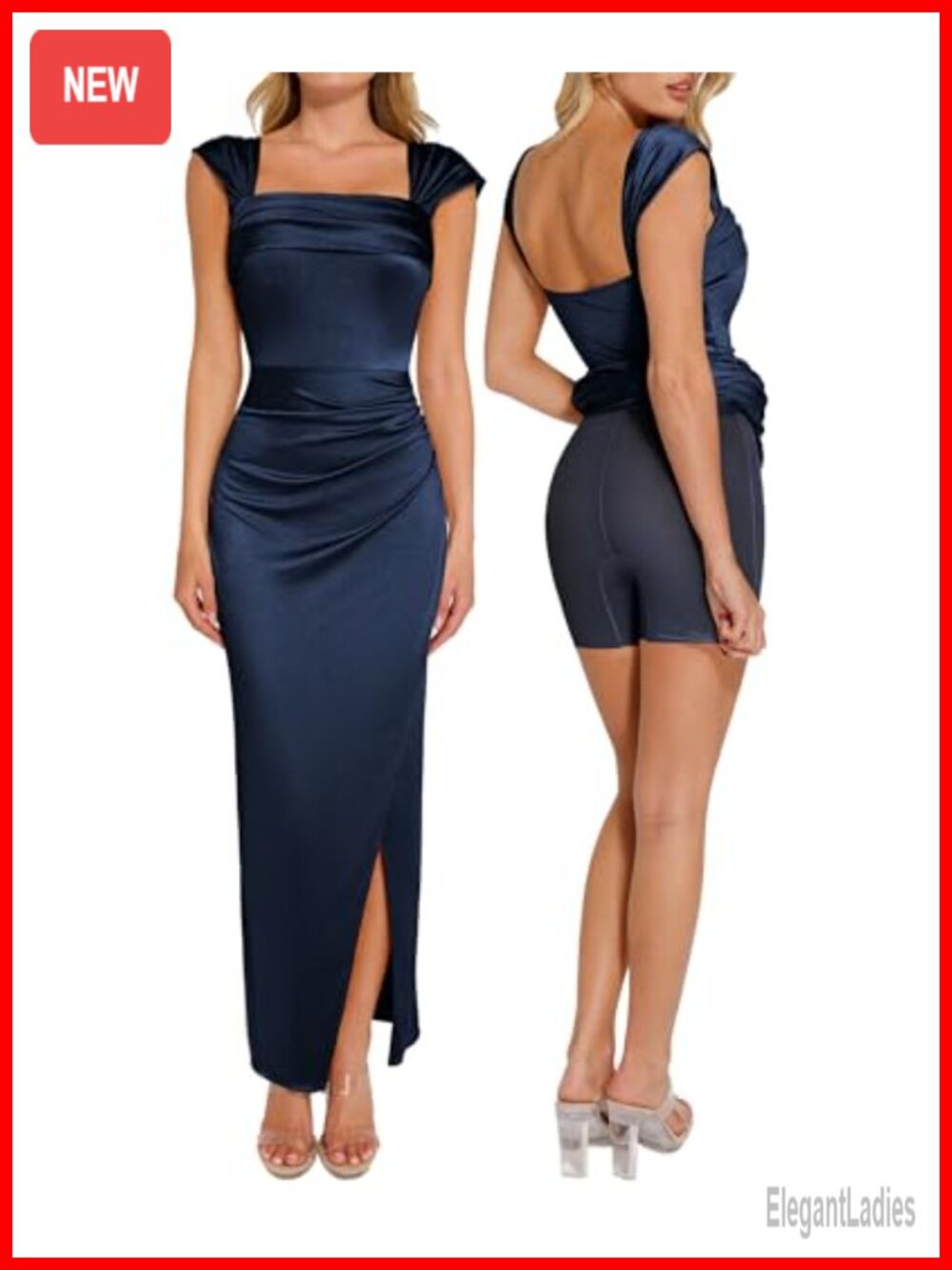 Popilush Off Shoulder Maxi Dress Built-In Shapewear Ruched High Slit